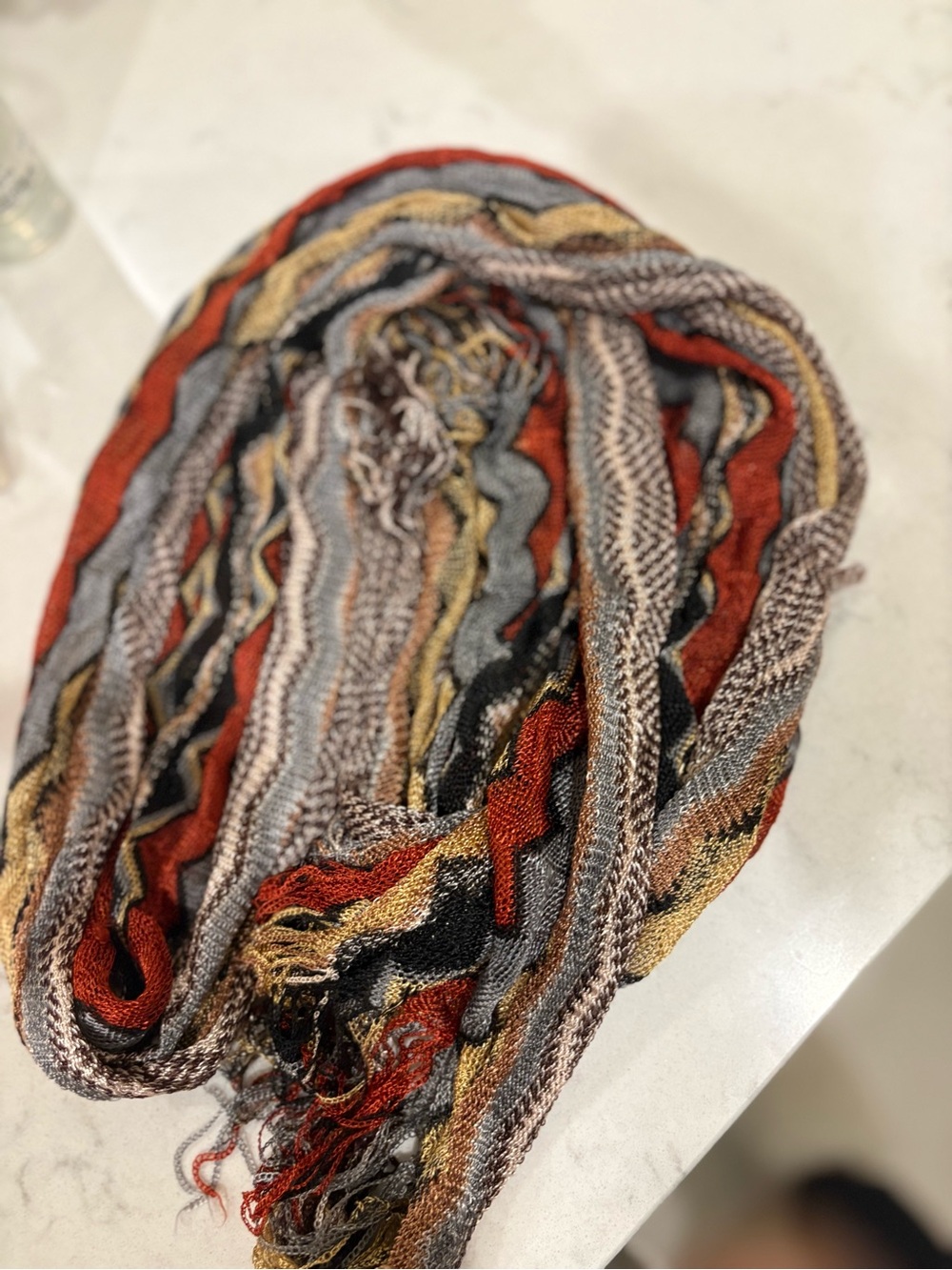 & Other Stories Multicolor Ribbed Scarf - Rust, Gray & Gold